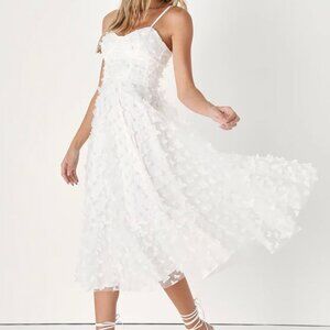 Lulu's Time to Fly White Butterfly Lace-Up Midi Dress